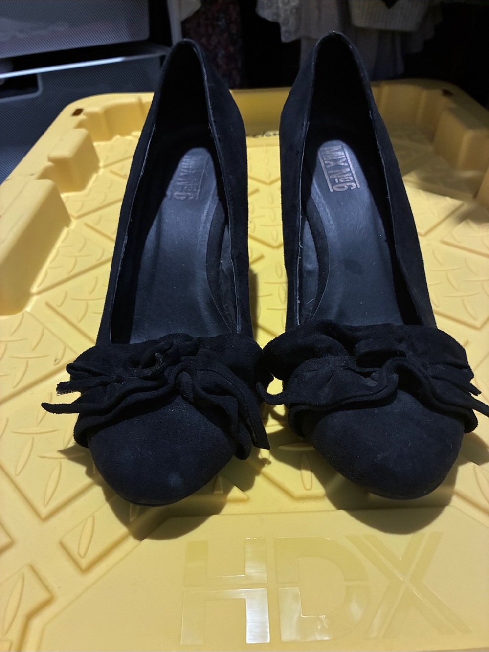 Mix No. 6 Black Suede Bow Accent Wedge Pumps